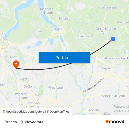 Bracca to Novedrate map