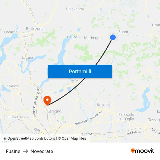 Fusine to Novedrate map