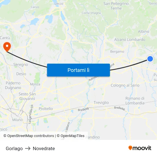 Gorlago to Novedrate map