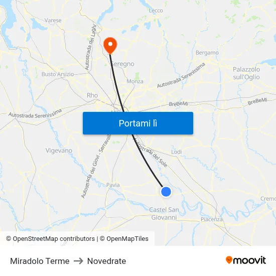 Miradolo Terme to Novedrate map