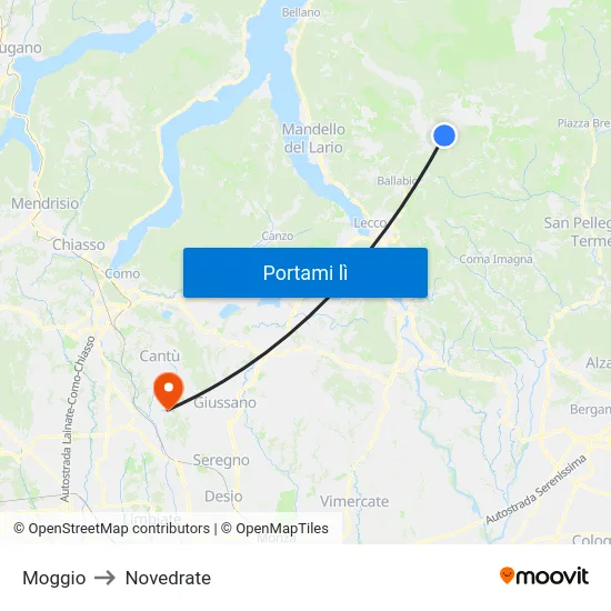 Moggio to Novedrate map