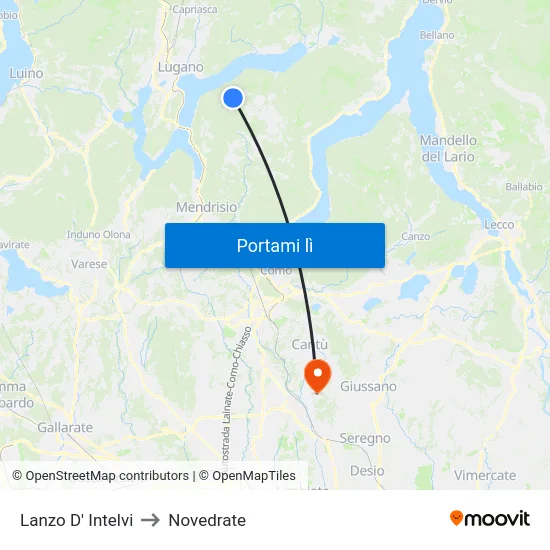 Lanzo D' Intelvi to Novedrate map