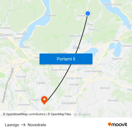 Lasnigo to Novedrate map