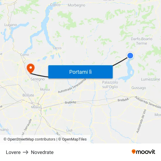 Lovere to Novedrate map
