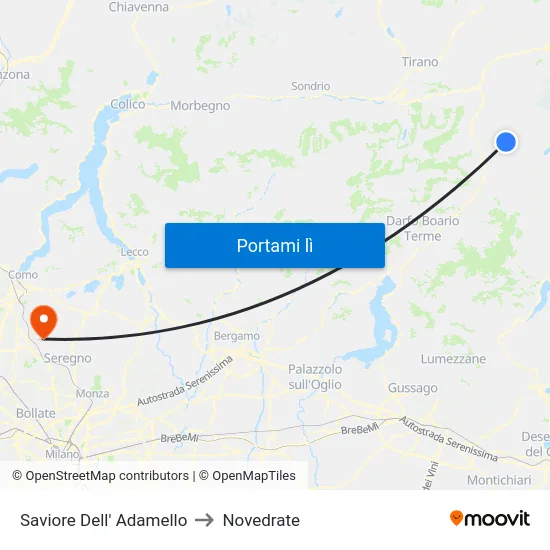 Saviore Dell' Adamello to Novedrate map