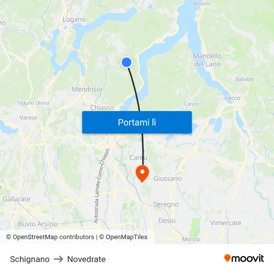 Schignano to Novedrate map