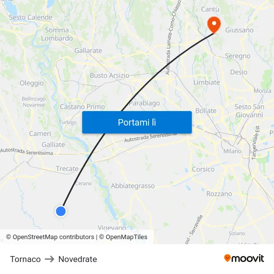 Tornaco to Novedrate map