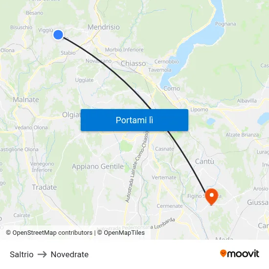 Saltrio to Novedrate map