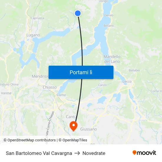 San Bartolomeo Val Cavargna to Novedrate map