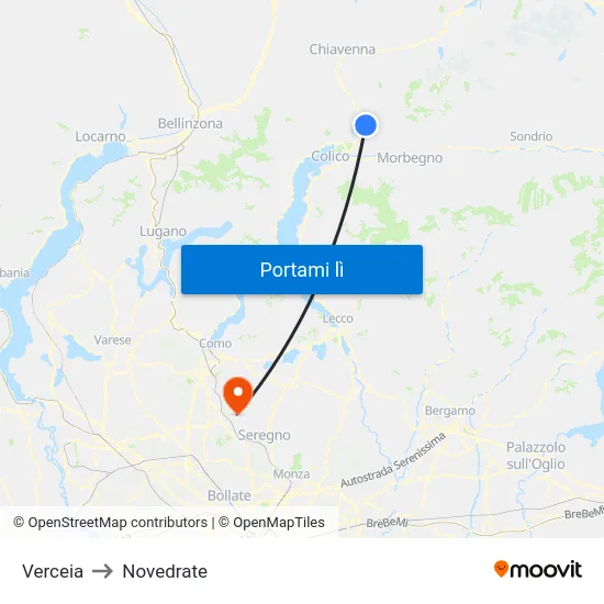 Verceia to Novedrate map