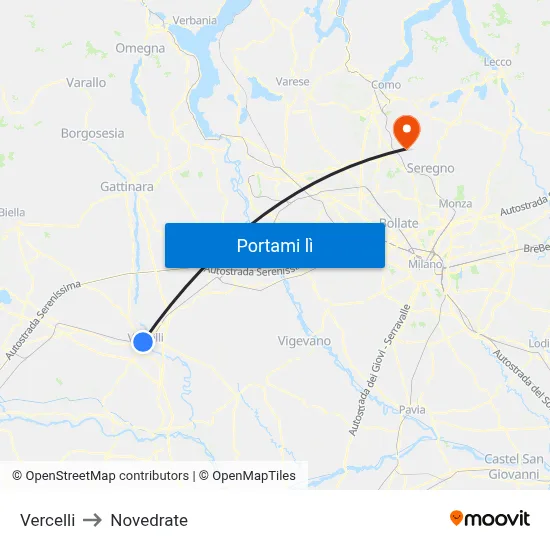 Vercelli to Novedrate map