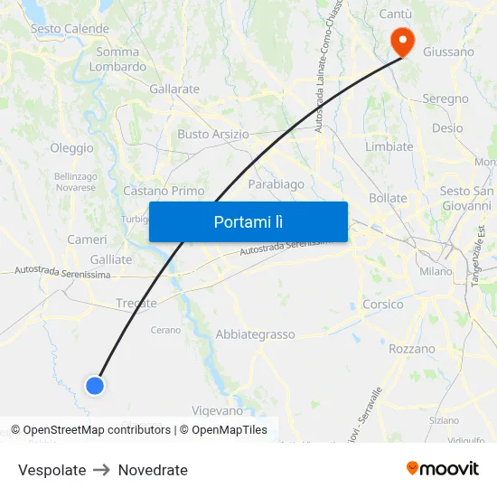Vespolate to Novedrate map