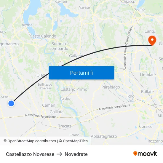 Castellazzo Novarese to Novedrate map