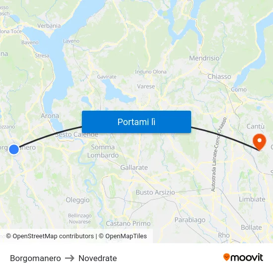 Borgomanero to Novedrate map