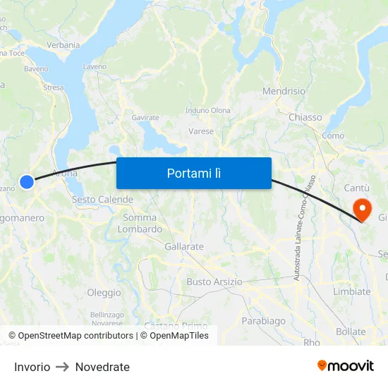 Invorio to Novedrate map