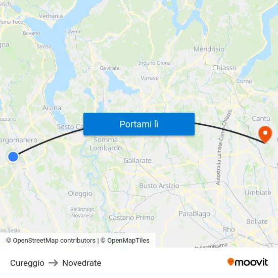Cureggio to Novedrate map