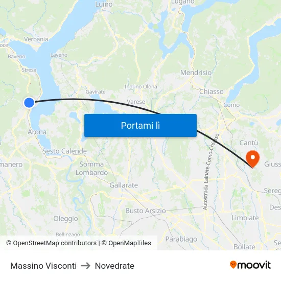 Massino Visconti to Novedrate map