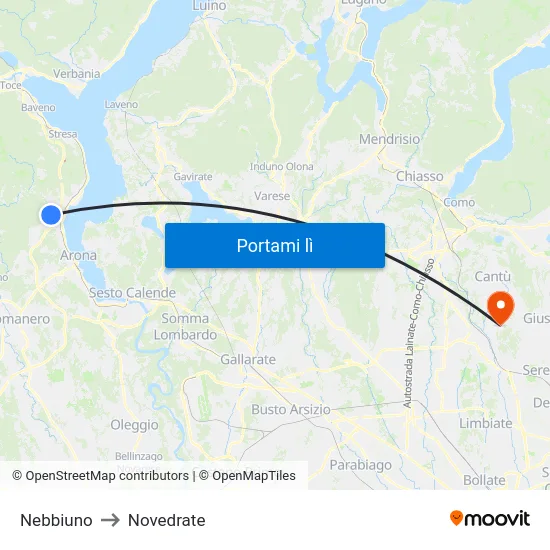 Nebbiuno to Novedrate map