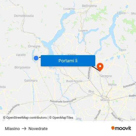 Miasino to Novedrate map