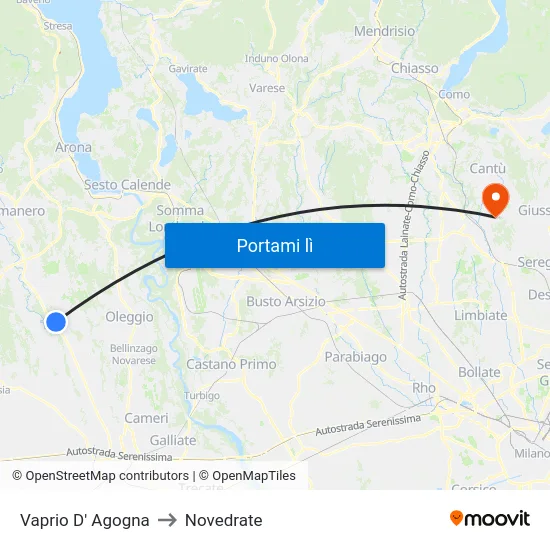 Vaprio D' Agogna to Novedrate map