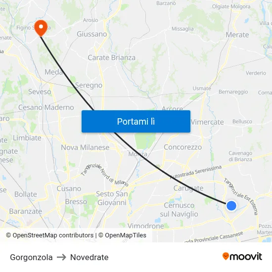 Gorgonzola to Novedrate map