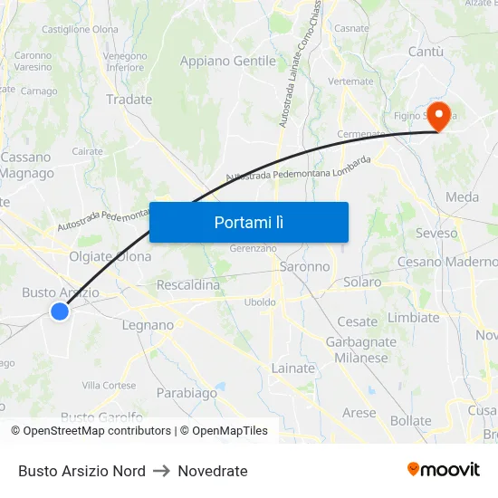 Busto Arsizio Nord to Novedrate map