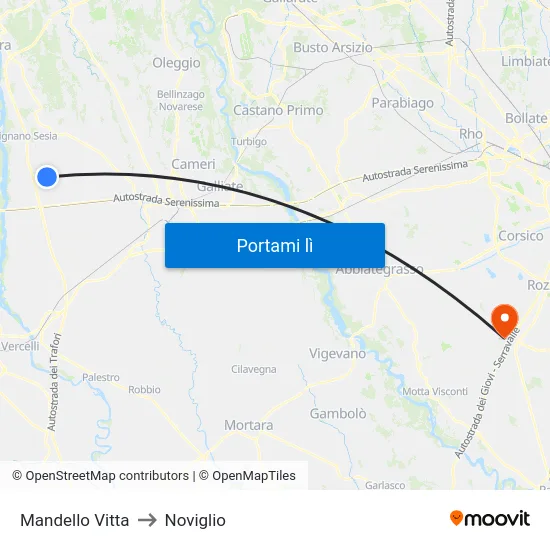Mandello Vitta to Noviglio map