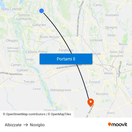 Albizzate to Noviglio map