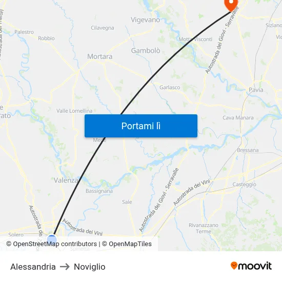 Alessandria to Noviglio map