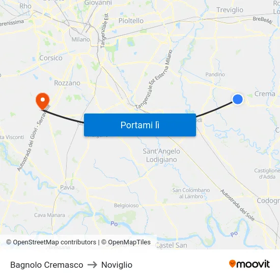 Bagnolo Cremasco to Noviglio map