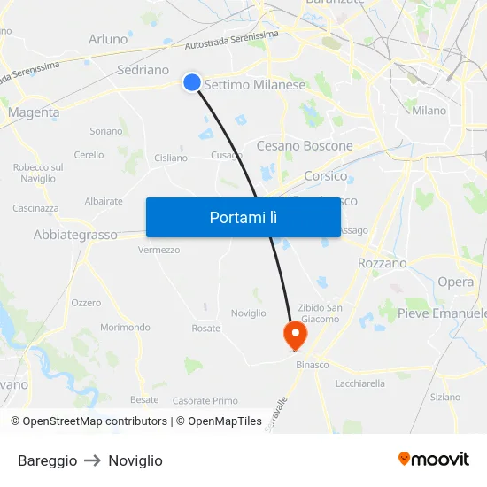 Bareggio to Noviglio map