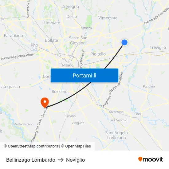 Bellinzago Lombardo to Noviglio map