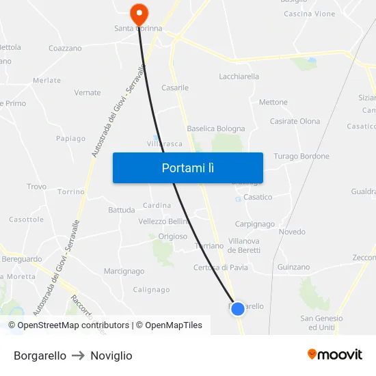 Borgarello to Noviglio map