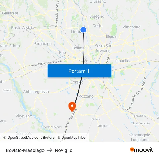 Bovisio-Masciago to Noviglio map