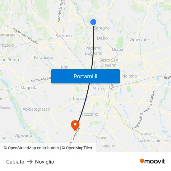 Cabiate to Noviglio map