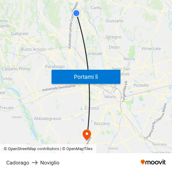 Cadorago to Noviglio map