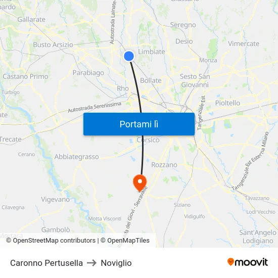 Caronno Pertusella to Noviglio map