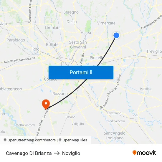 Cavenago Di Brianza to Noviglio map
