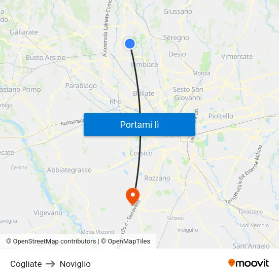 Cogliate to Noviglio map