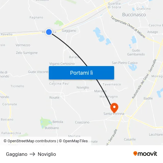 Gaggiano to Noviglio map