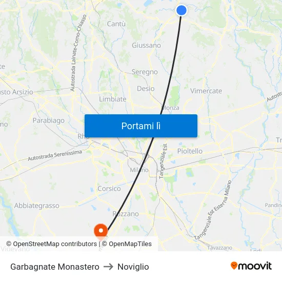 Garbagnate Monastero to Noviglio map