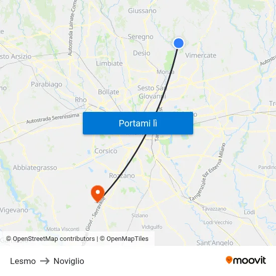 Lesmo to Noviglio map