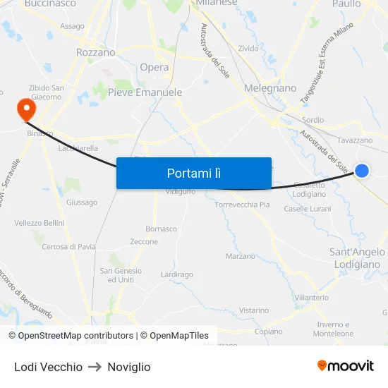 Lodi Vecchio to Noviglio map