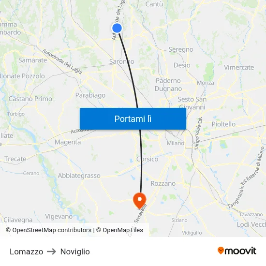 Lomazzo to Noviglio map