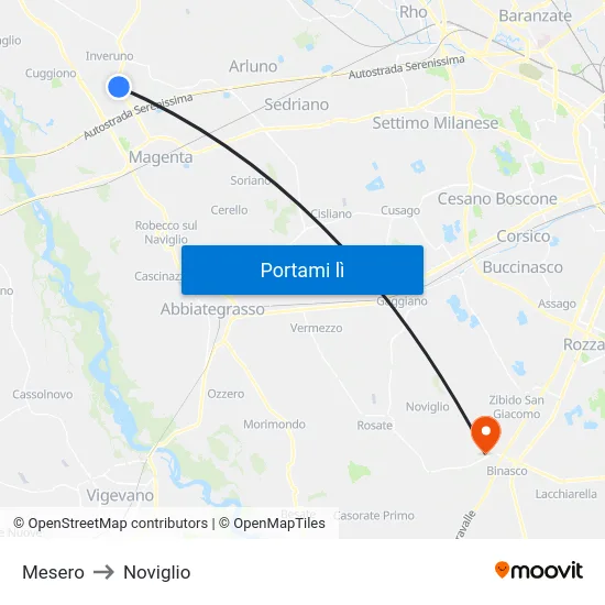 Mesero to Noviglio map