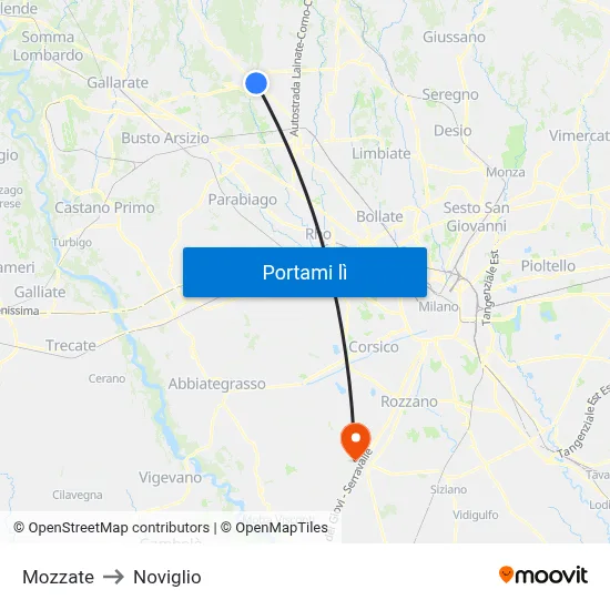Mozzate to Noviglio map