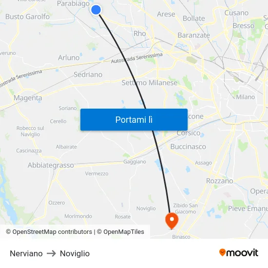 Nerviano to Noviglio map