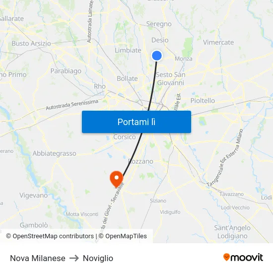 Nova Milanese to Noviglio map