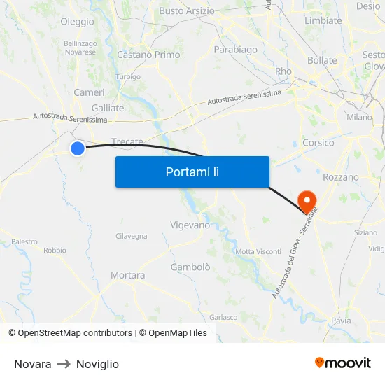 Novara to Noviglio map