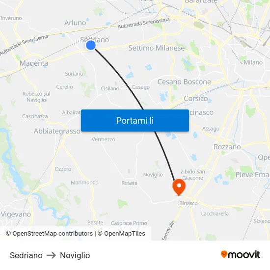 Sedriano to Noviglio map